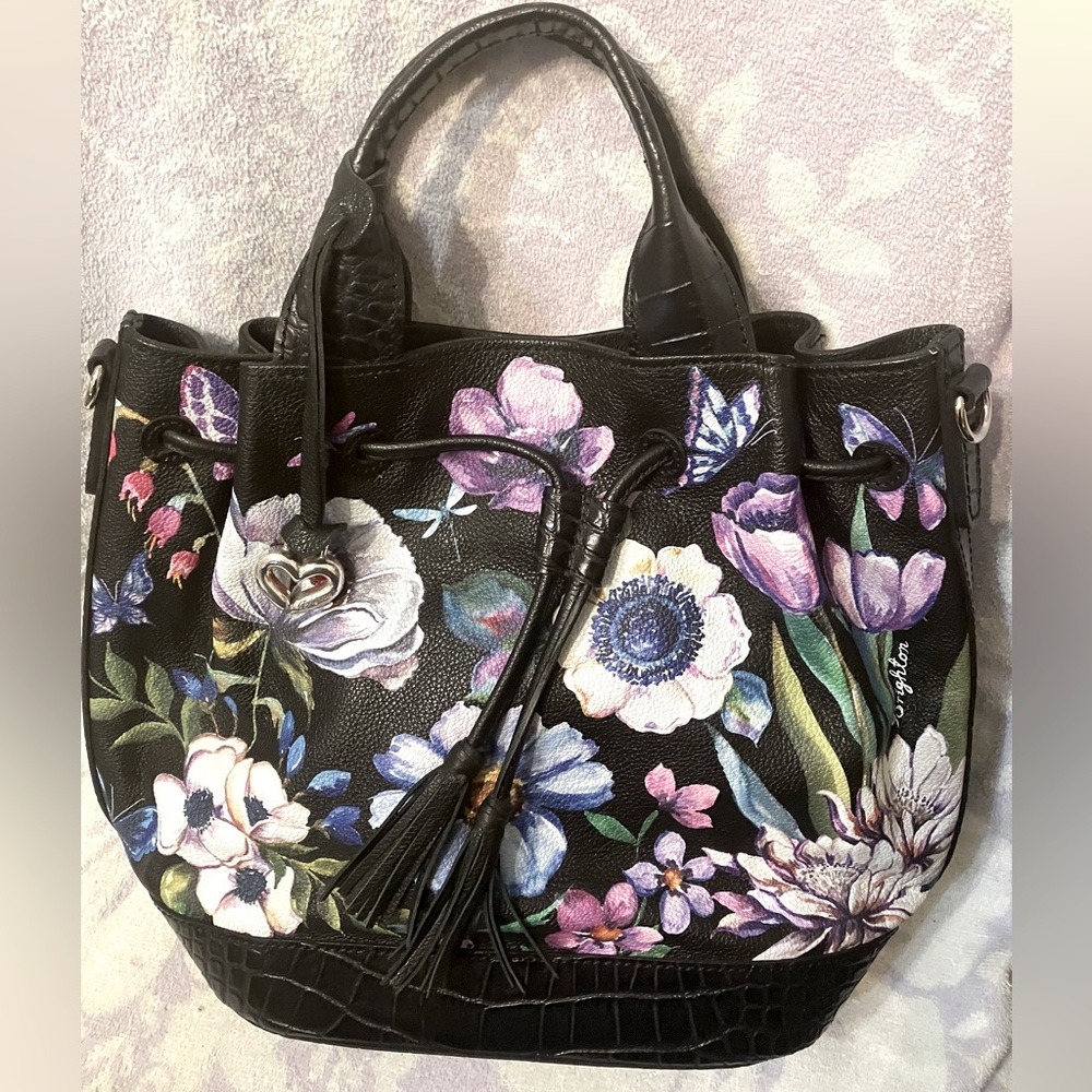 Pretty Brighton handbag in floral print leather.